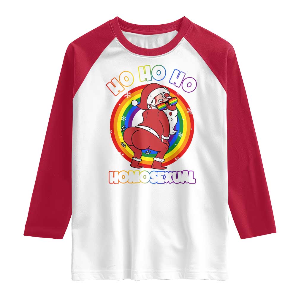 Funny Christmas LGBT Raglan Shirt Santa Ho Ho Ho Homosexual