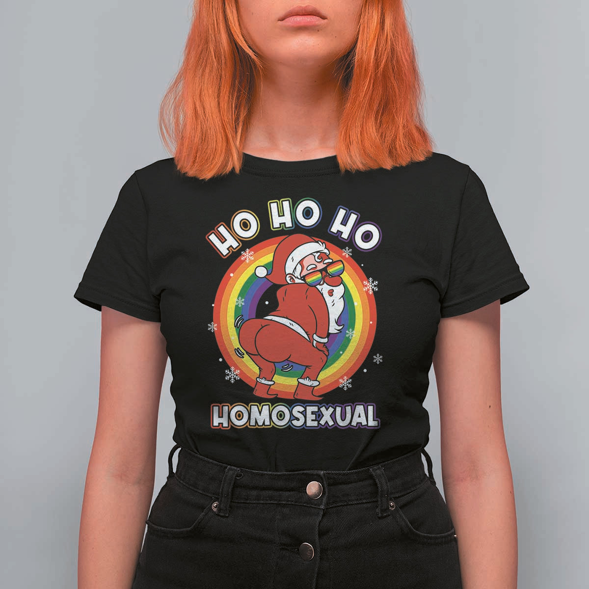 Funny Christmas LGBT T Shirt For Women Santa Ho Ho Ho Homosexual - Wonder Print Shop