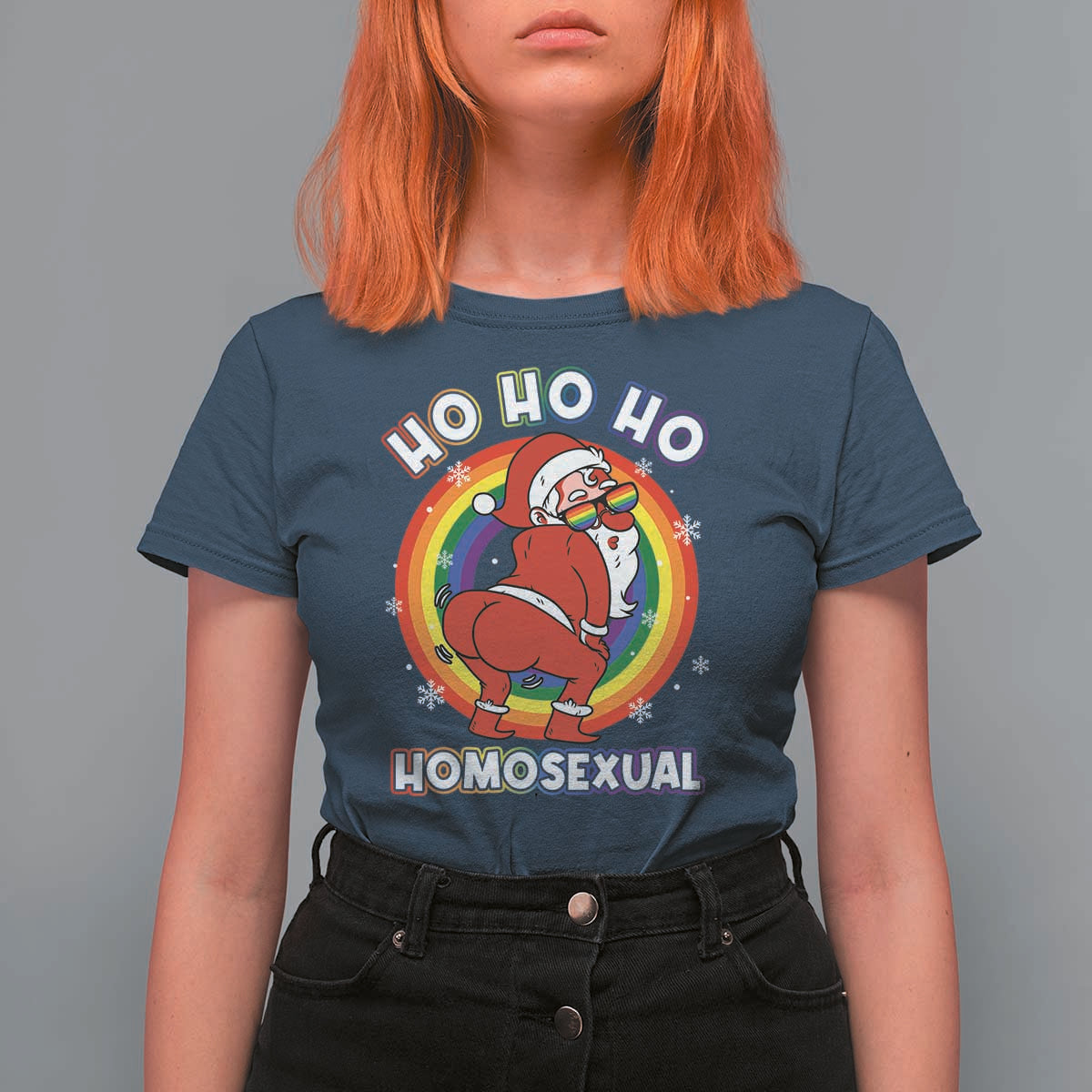 Funny Christmas LGBT T Shirt For Women Santa Ho Ho Ho Homosexual - Wonder Print Shop