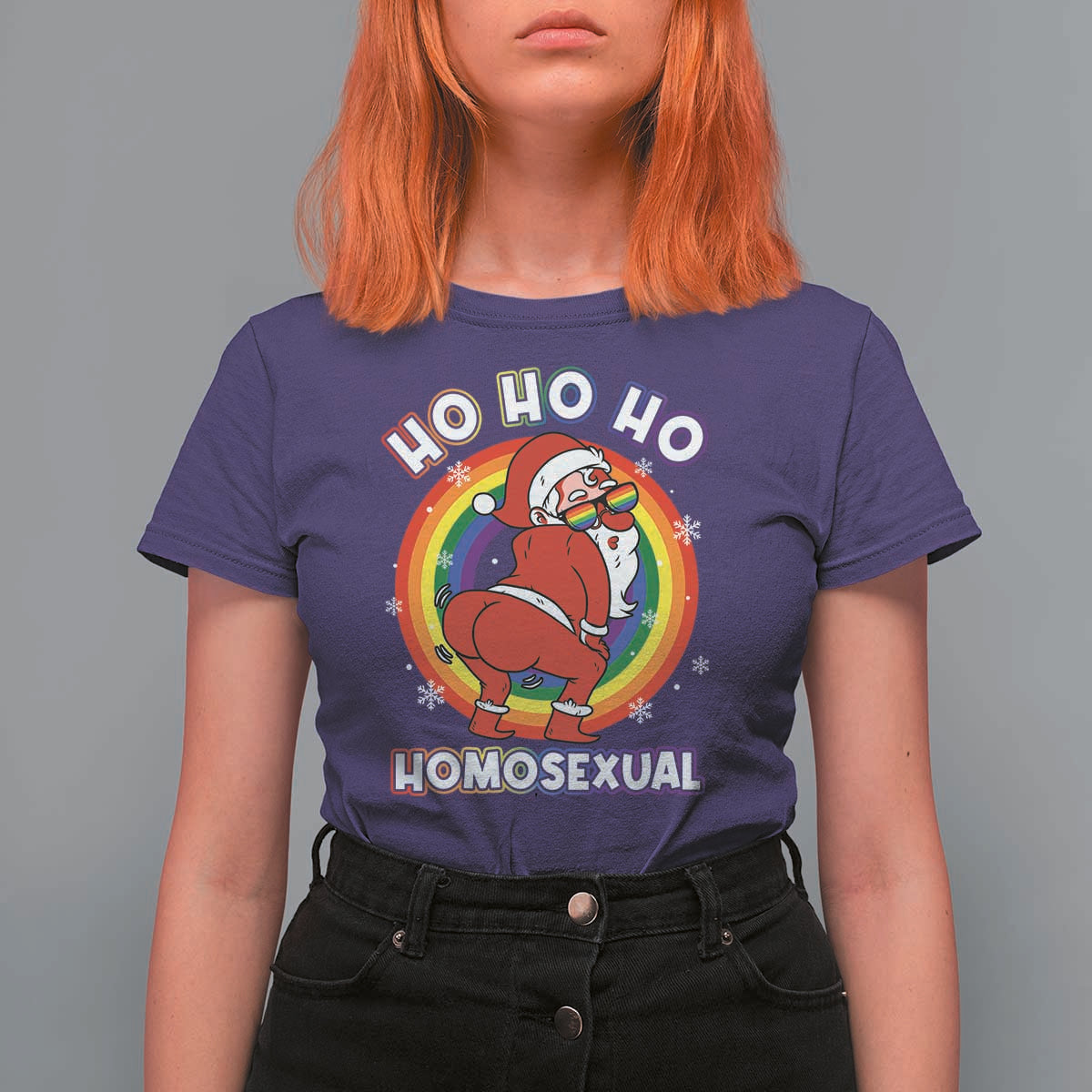 Funny Christmas LGBT T Shirt For Women Santa Ho Ho Ho Homosexual - Wonder Print Shop