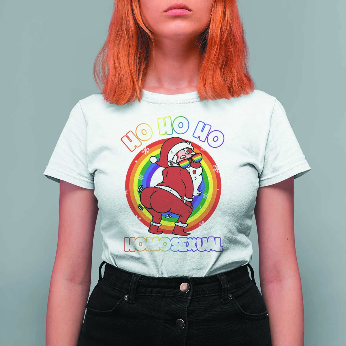 Funny Christmas LGBT T Shirt For Women Santa Ho Ho Ho Homosexual - Wonder Print Shop