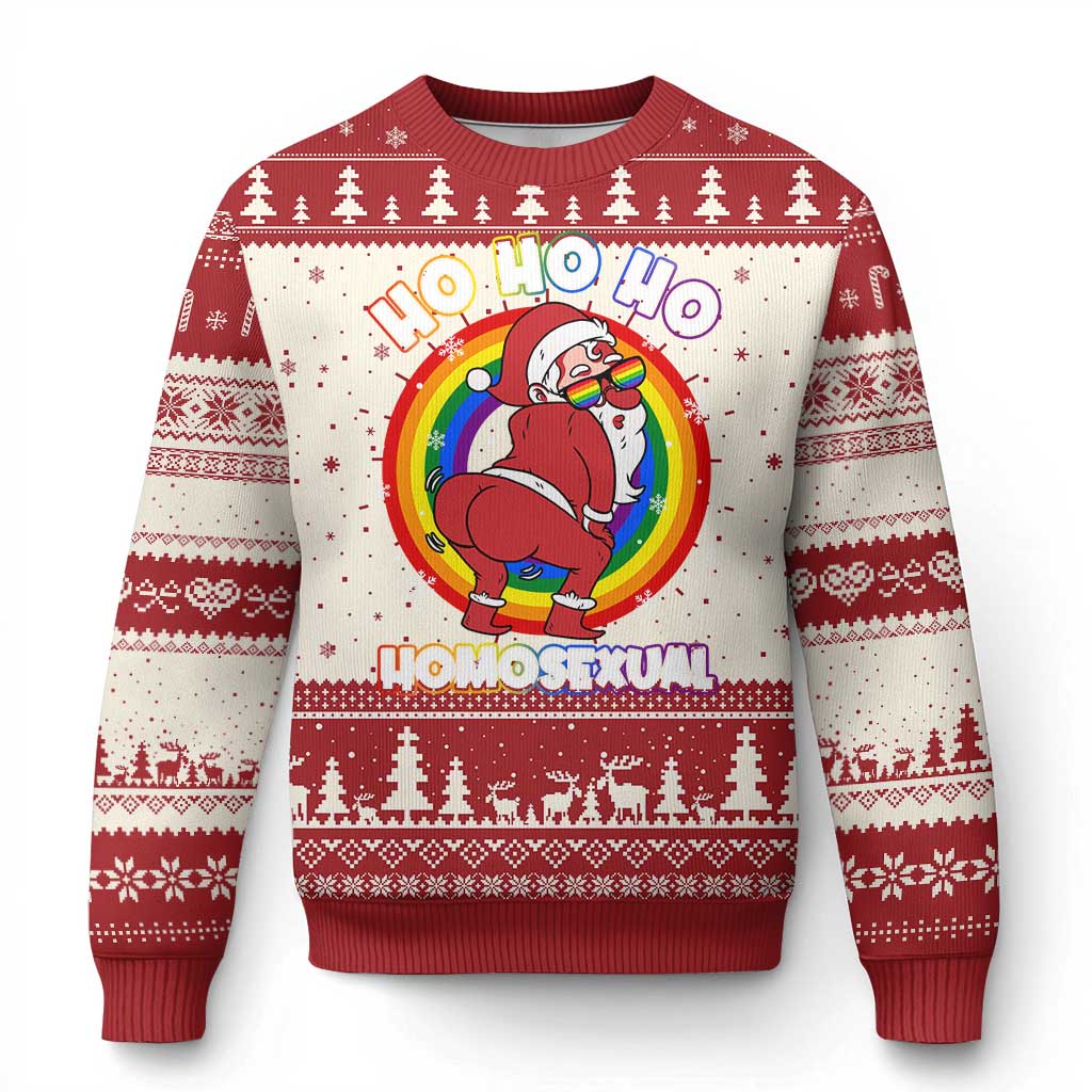 Funny Xmas LGBT Ugly Christmas Sweater Santa Ho Ho Ho Homosexual - Wonder Print Shop