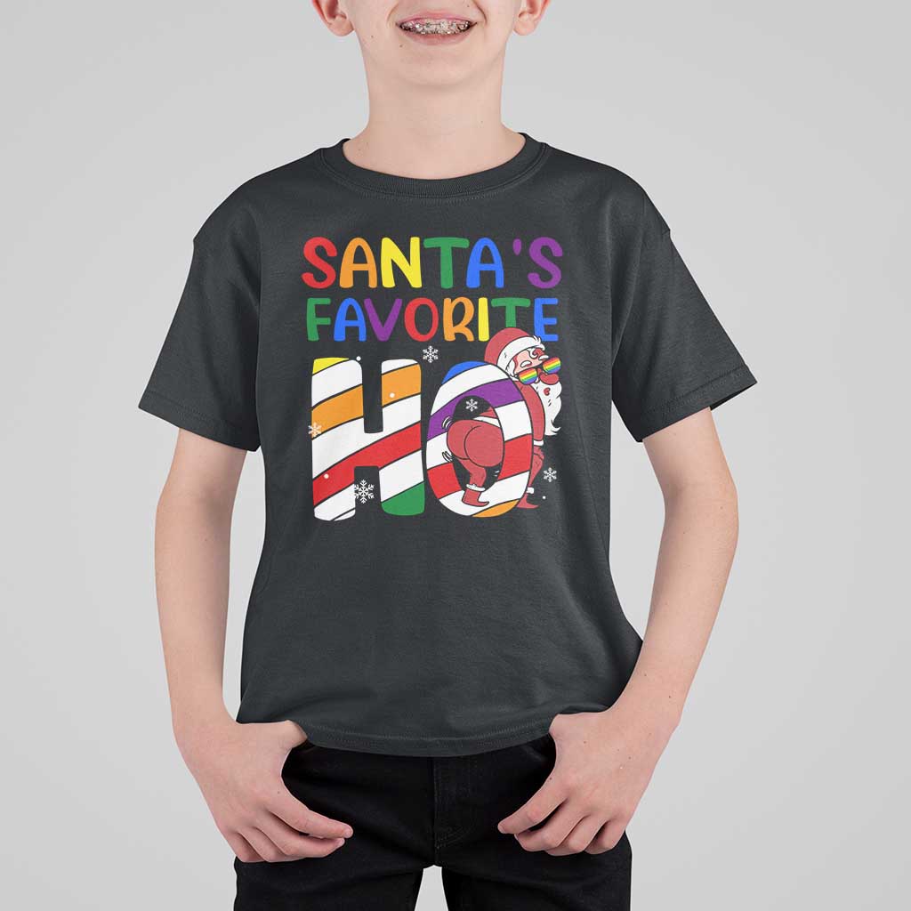 Funny Christmas LGBT T Shirt For Kid Santas Favorite Ho Rainbow - Wonder Print Shop