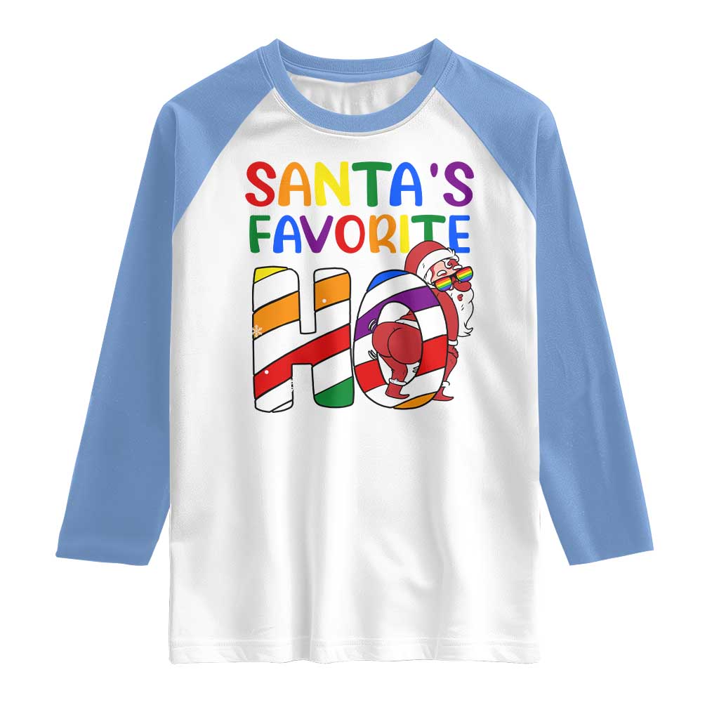 Funny Christmas LGBT Raglan Shirt Santas Favorite Ho Rainbow