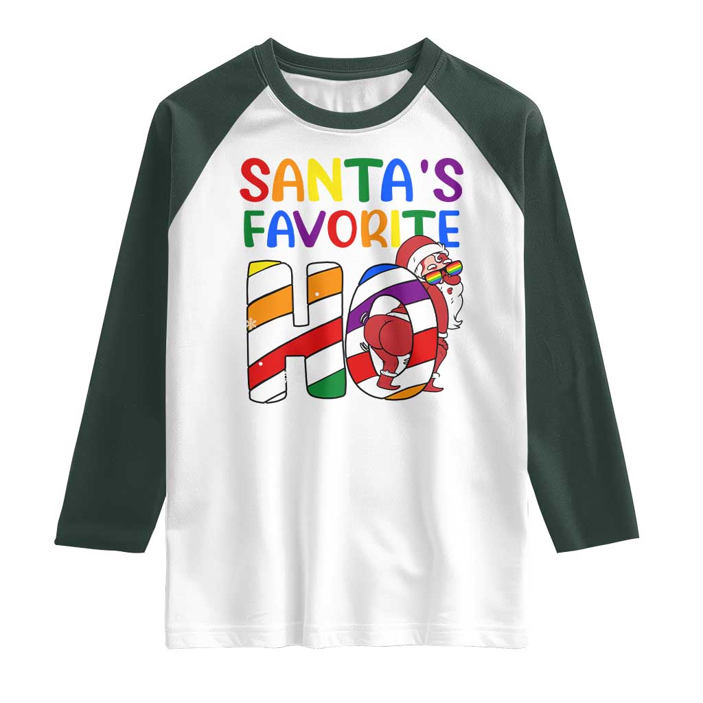 Funny Christmas LGBT Raglan Shirt Santas Favorite Ho Rainbow