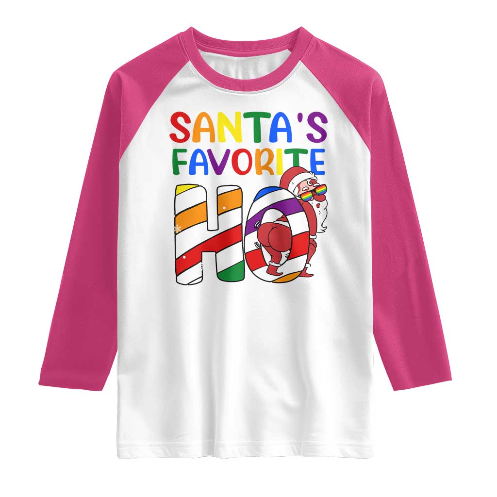 Funny Christmas LGBT Raglan Shirt Santas Favorite Ho Rainbow
