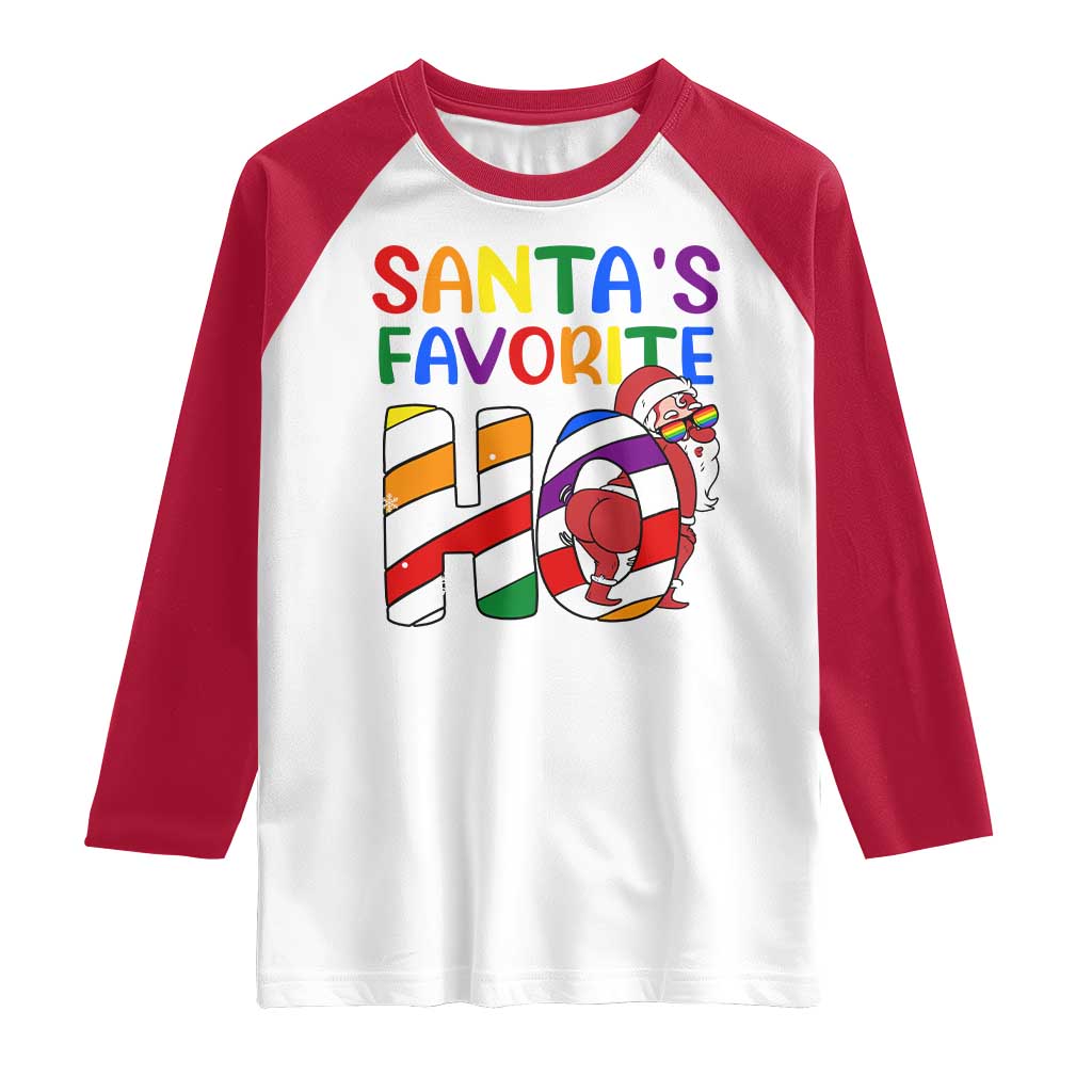 Funny Christmas LGBT Raglan Shirt Santas Favorite Ho Rainbow