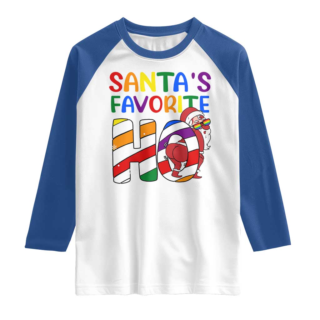 Funny Christmas LGBT Raglan Shirt Santas Favorite Ho Rainbow