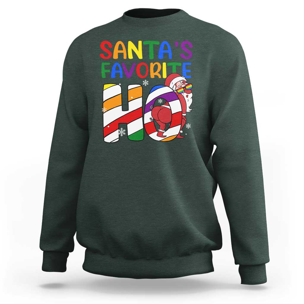 Funny Christmas LGBT Sweatshirt Santas Favorite Ho Rainbow - Wonder Print Shop