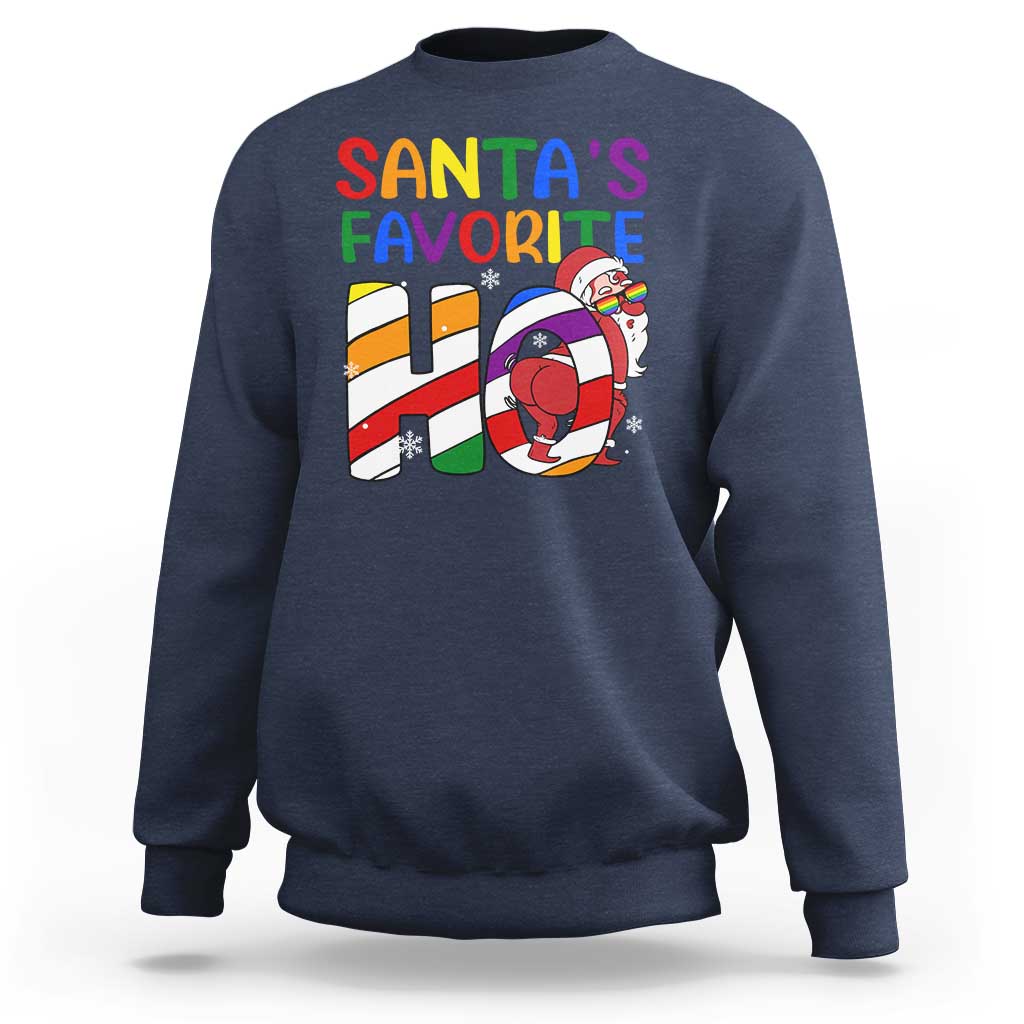 Funny Christmas LGBT Sweatshirt Santas Favorite Ho Rainbow - Wonder Print Shop