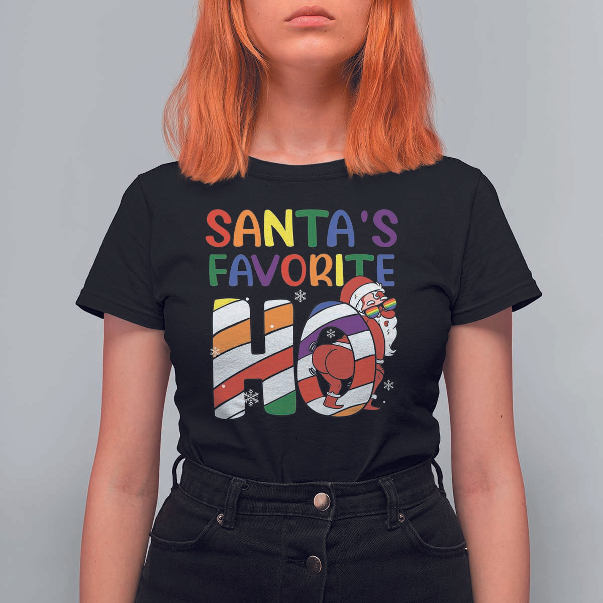 Funny Christmas LGBT T Shirt For Women Santas Favorite Ho Rainbow - Wonder Print Shop
