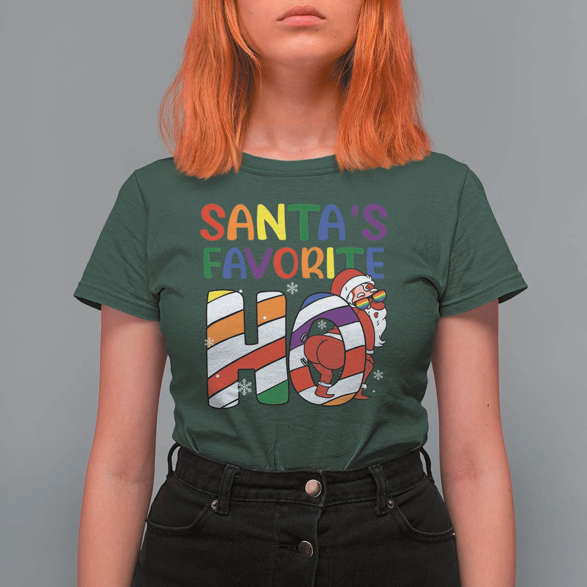 Funny Christmas LGBT T Shirt For Women Santas Favorite Ho Rainbow - Wonder Print Shop