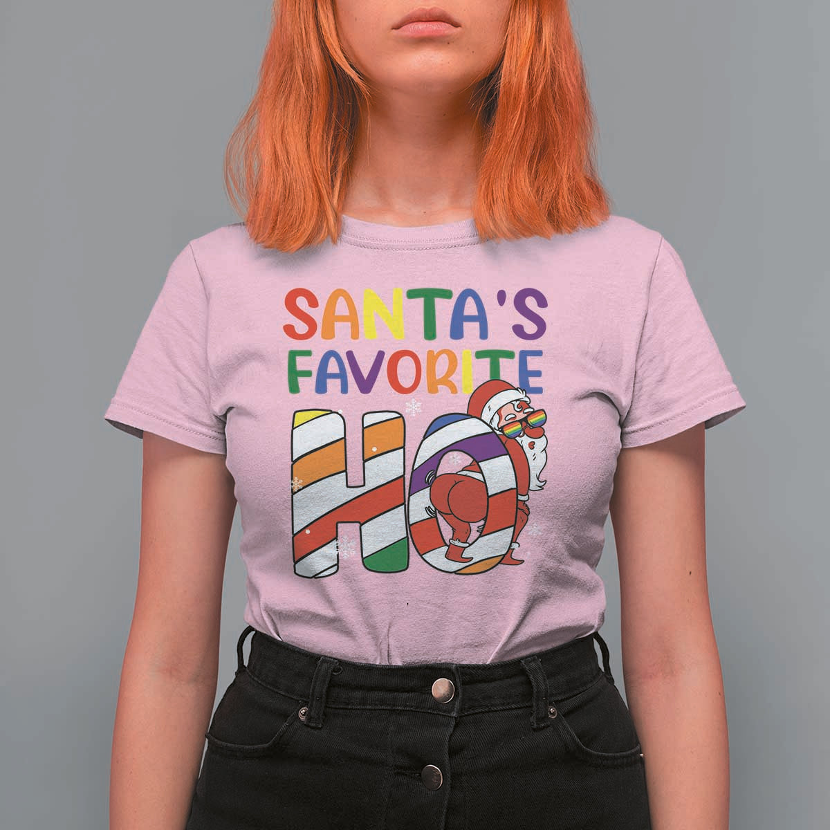 Funny Christmas LGBT T Shirt For Women Santas Favorite Ho Rainbow - Wonder Print Shop