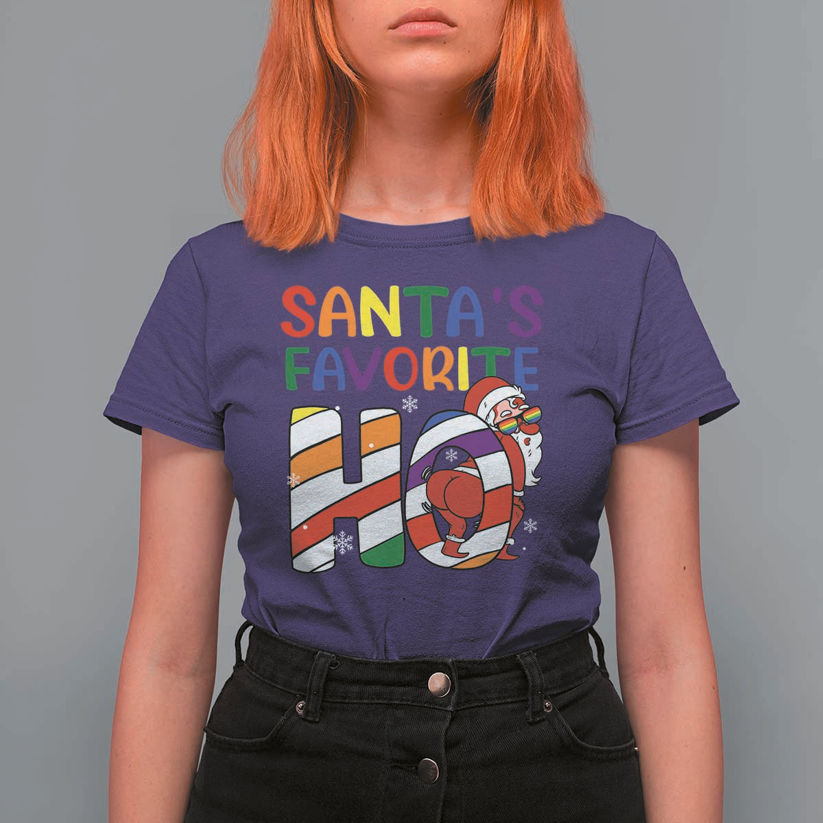 Funny Christmas LGBT T Shirt For Women Santas Favorite Ho Rainbow - Wonder Print Shop