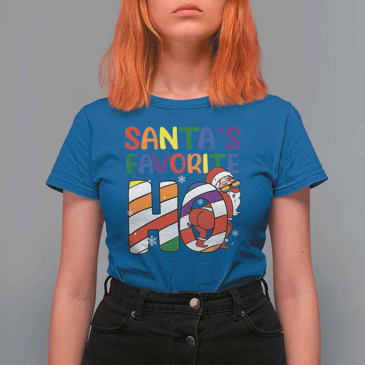 Funny Christmas LGBT T Shirt For Women Santas Favorite Ho Rainbow - Wonder Print Shop