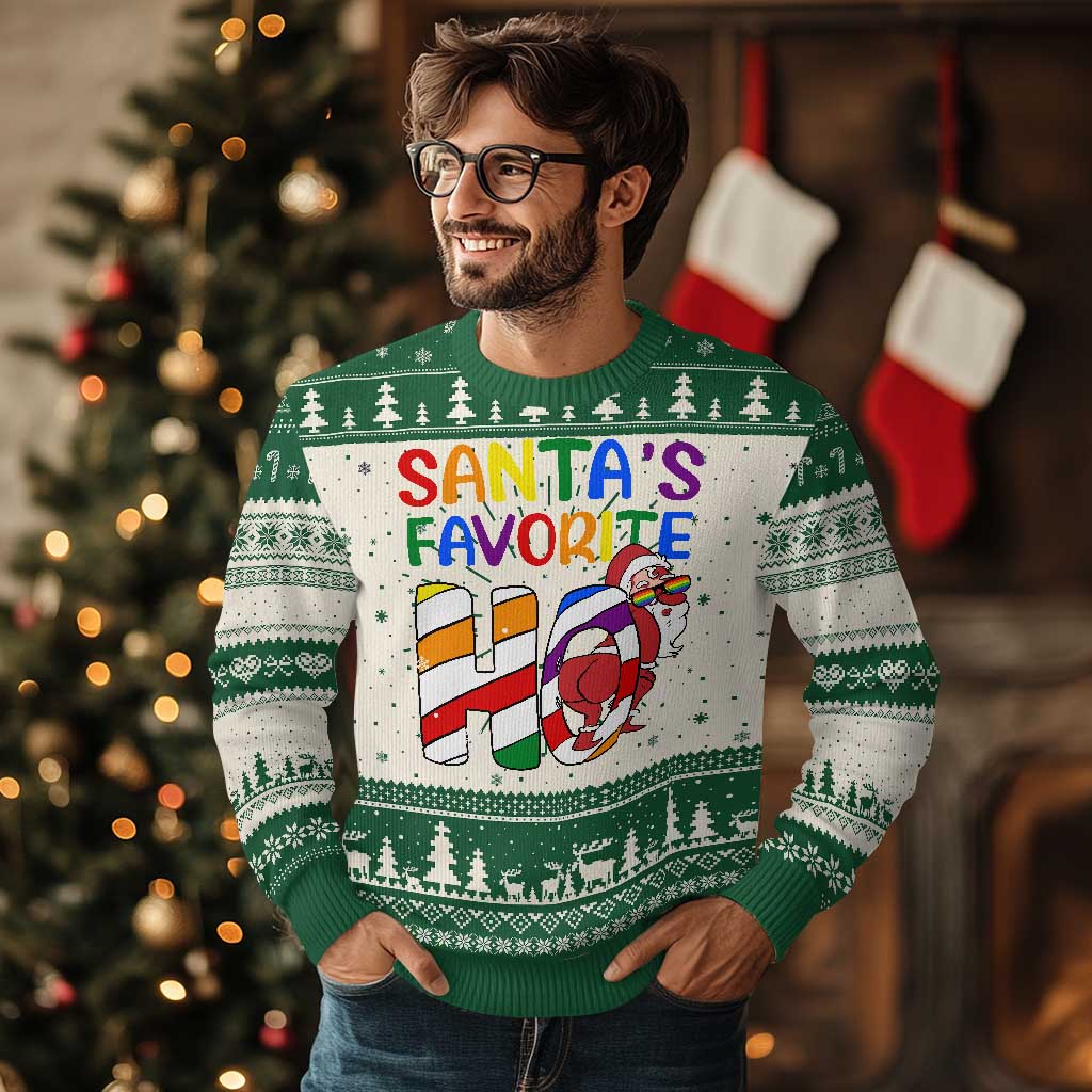 Funny Xmas LGBT Ugly Christmas Sweater Santas Favorite Ho Rainbow - Wonder Print Shop