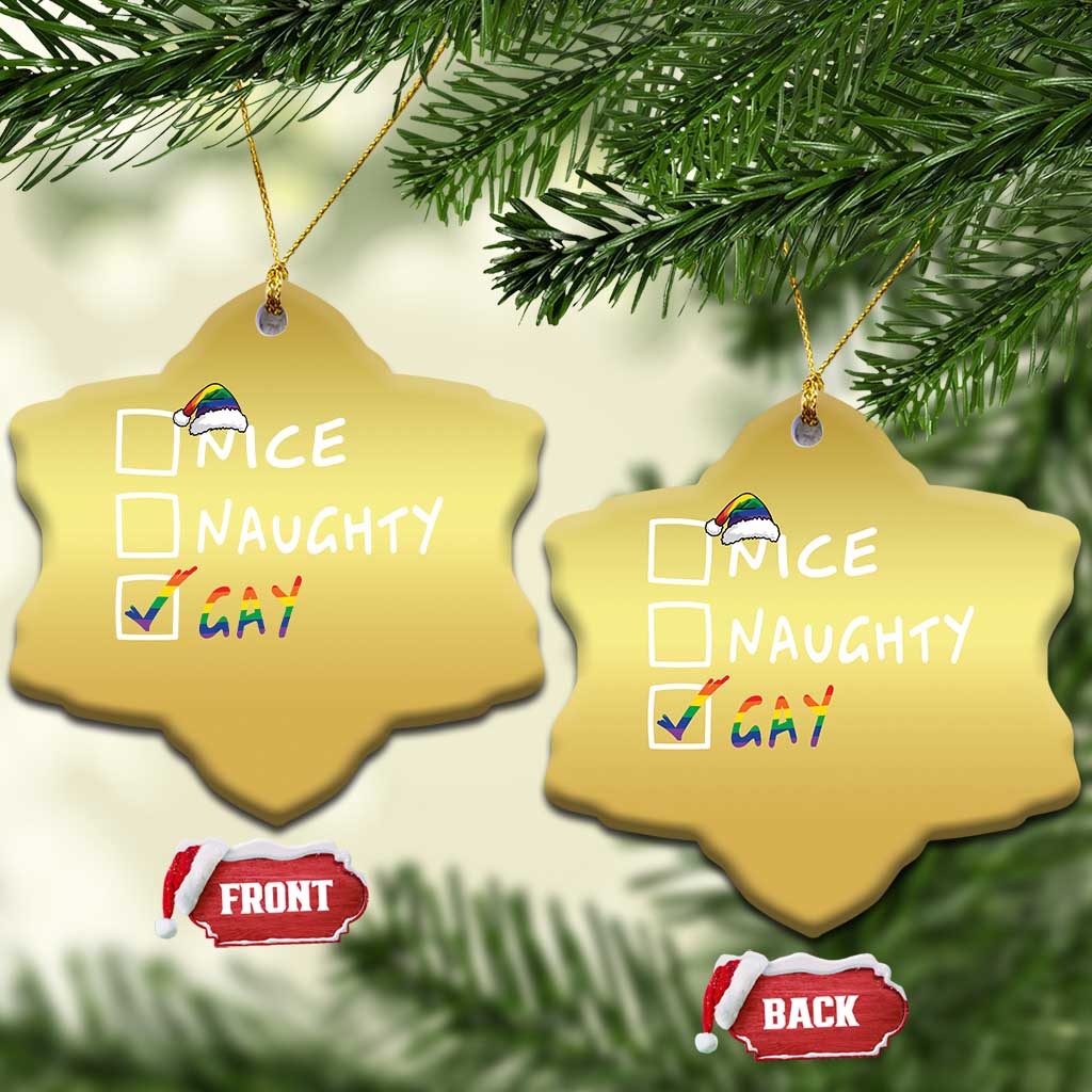 Funny Xmas LGBT Christmas Ornament Naughty Nice Gay - Wonder Print Shop