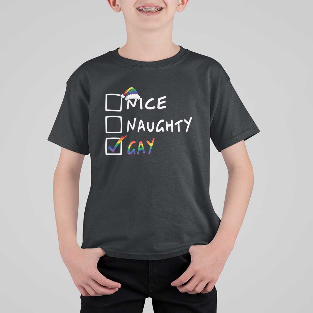 Funny Christmas LGBT T Shirt For Kid Naughty Nice Gay - Wonder Print Shop