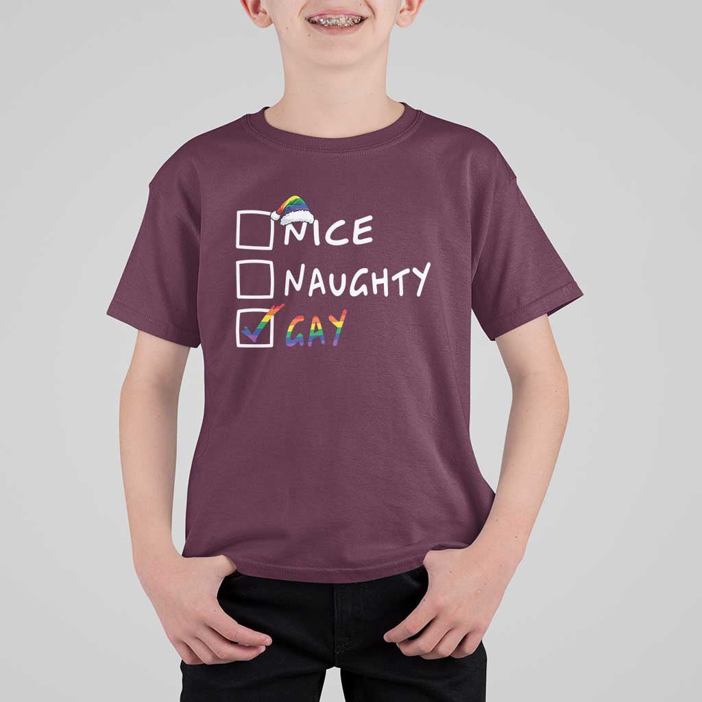 Funny Christmas LGBT T Shirt For Kid Naughty Nice Gay - Wonder Print Shop