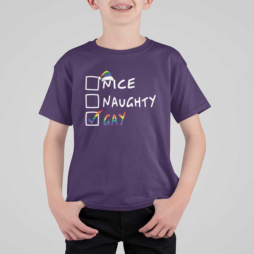 Funny Christmas LGBT T Shirt For Kid Naughty Nice Gay - Wonder Print Shop