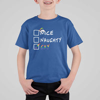 Funny Christmas LGBT T Shirt For Kid Naughty Nice Gay - Wonder Print Shop