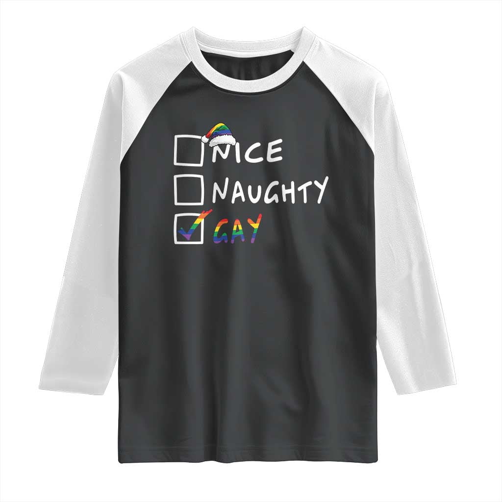 Funny Christmas LGBT Raglan Shirt Naughty Nice Gay
