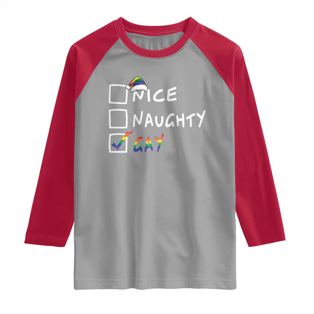 Funny Christmas LGBT Raglan Shirt Naughty Nice Gay