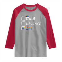 Funny Christmas LGBT Raglan Shirt Naughty Nice Gay