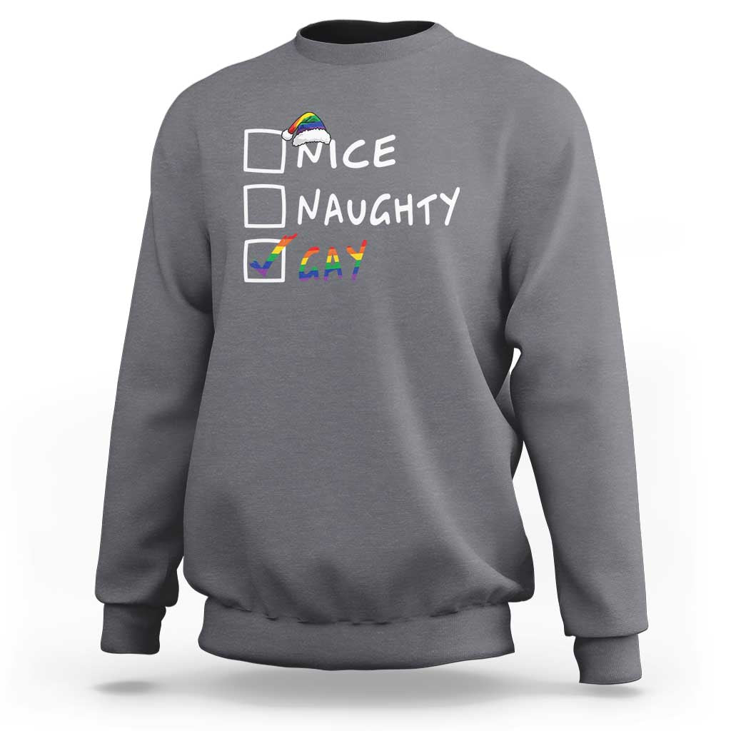 Funny Christmas LGBT Sweatshirt Naughty Nice Gay - Wonder Print Shop