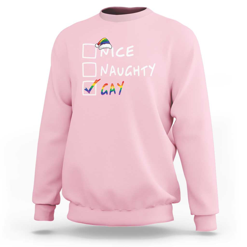 Funny Christmas LGBT Sweatshirt Naughty Nice Gay - Wonder Print Shop