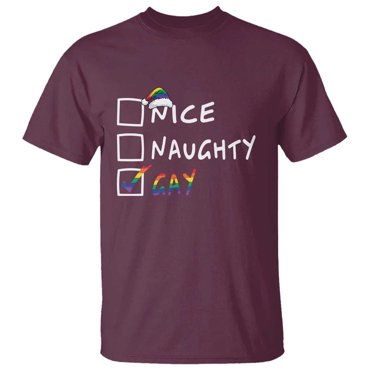 Funny Christmas LGBT T Shirt Naughty Nice Gay - Wonder Print Shop