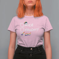 Funny Christmas LGBT T Shirt For Women Naughty Nice Gay - Wonder Print Shop
