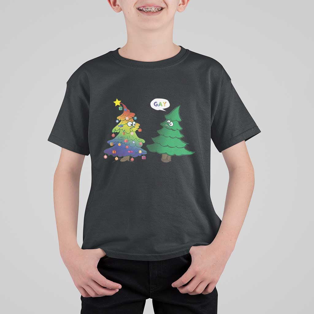 Funny Gay Christmas T Shirt For Kid Rainbow Christmas Tree LGBT - Wonder Print Shop