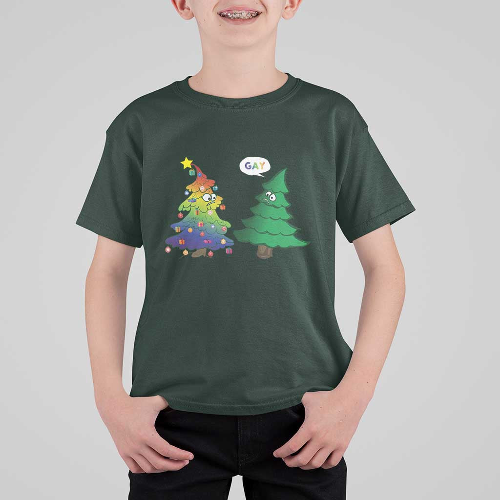 Funny Gay Christmas T Shirt For Kid Rainbow Christmas Tree LGBT - Wonder Print Shop