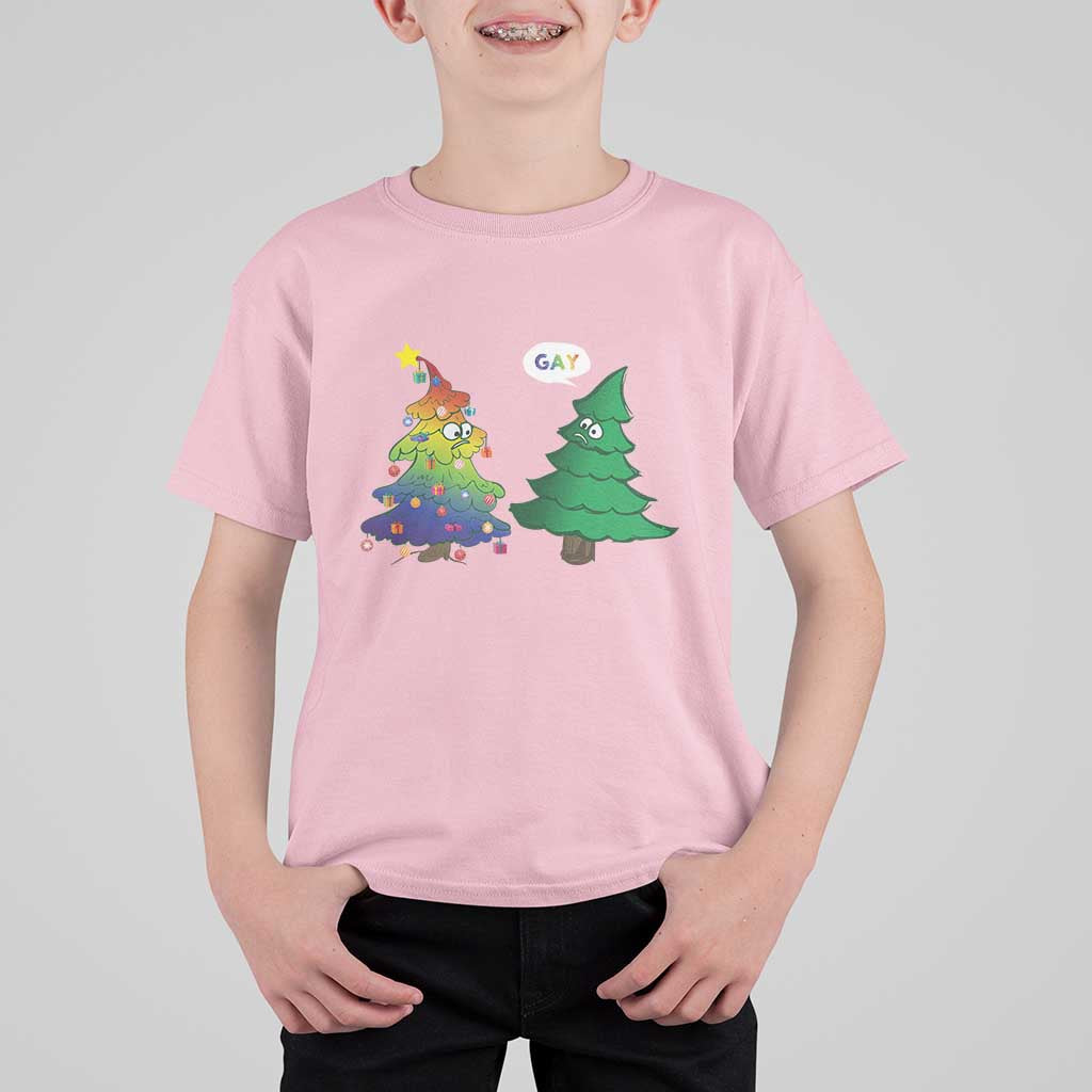 Funny Gay Christmas T Shirt For Kid Rainbow Christmas Tree LGBT - Wonder Print Shop