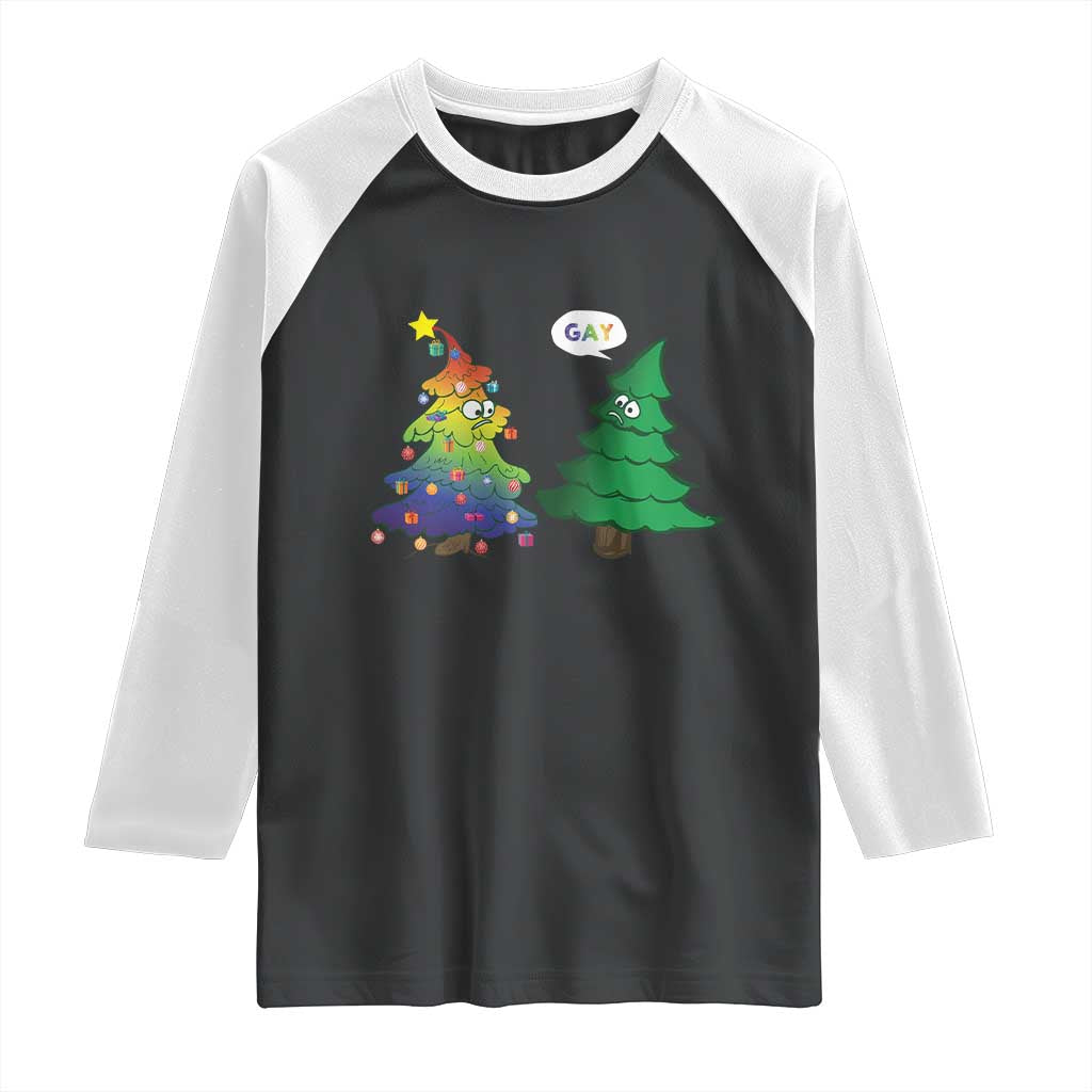 Funny Gay Christmas Raglan Shirt Rainbow Christmas Tree LGBT