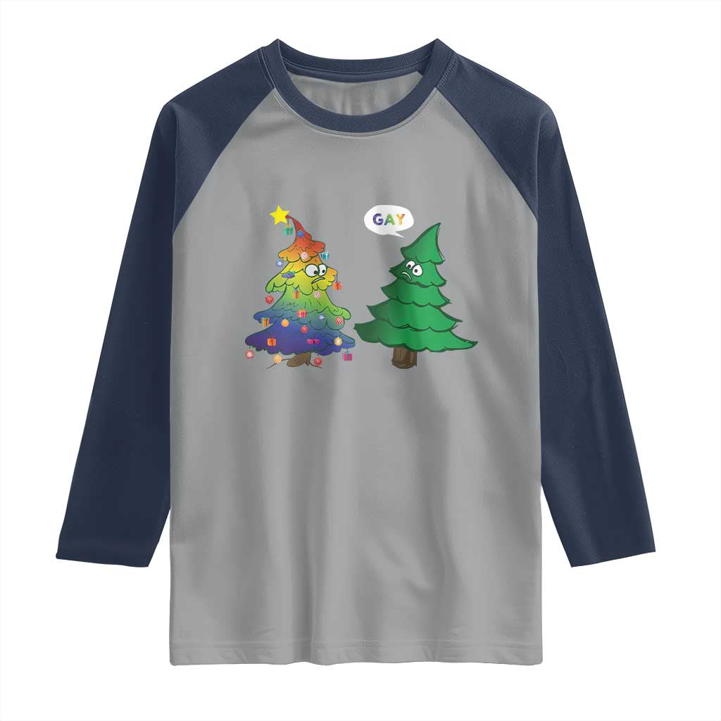 Funny Gay Christmas Raglan Shirt Rainbow Christmas Tree LGBT