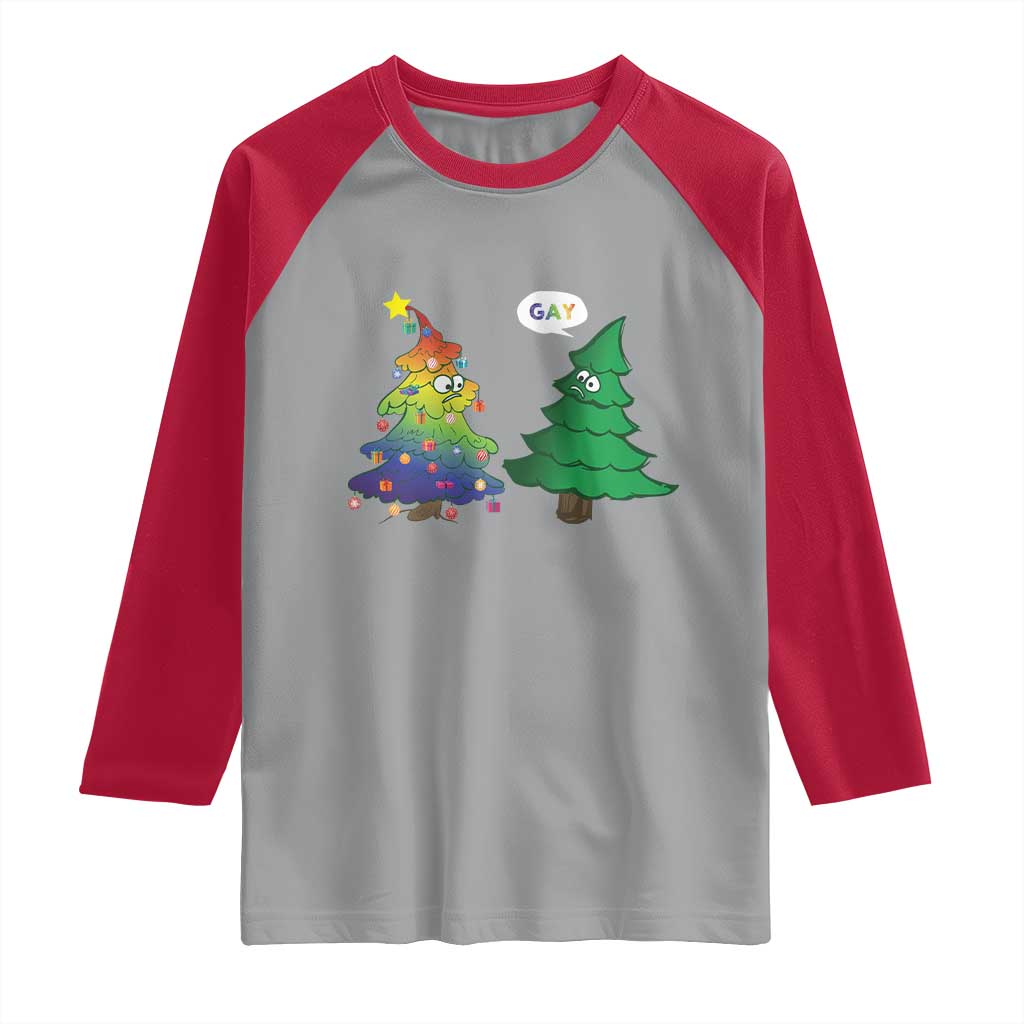 Funny Gay Christmas Raglan Shirt Rainbow Christmas Tree LGBT
