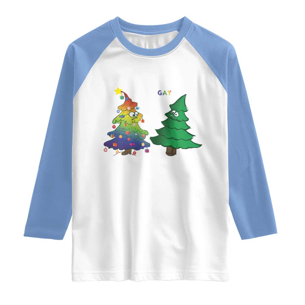 Funny Gay Christmas Raglan Shirt Rainbow Christmas Tree LGBT