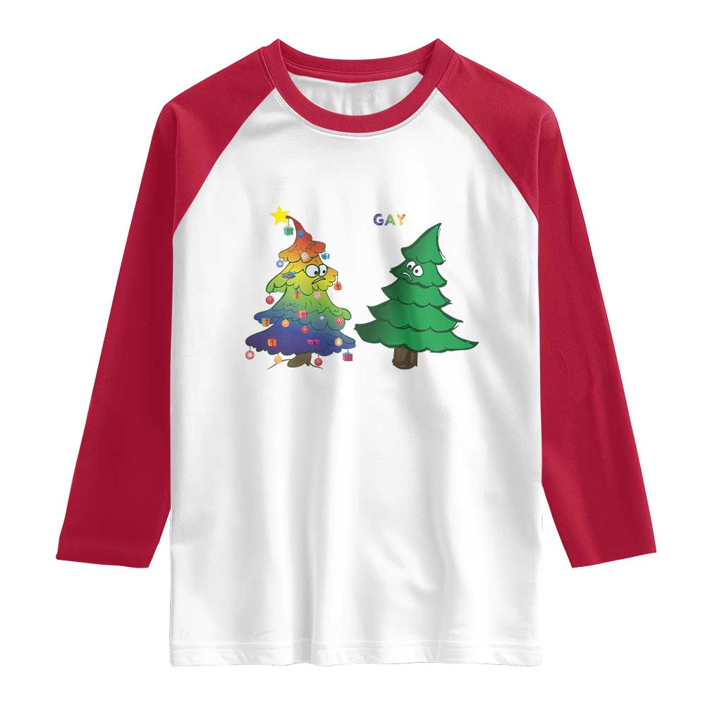 Funny Gay Christmas Raglan Shirt Rainbow Christmas Tree LGBT