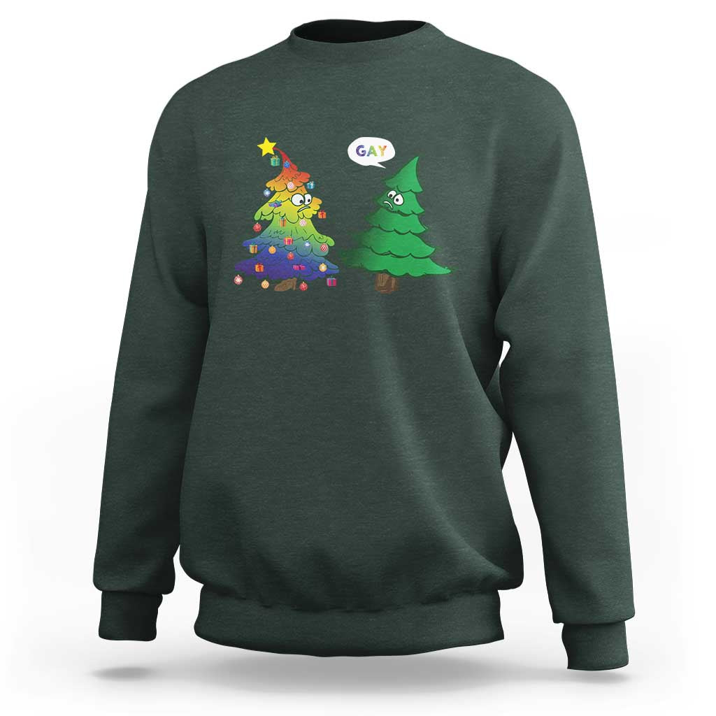 Funny Gay Christmas Sweatshirt Rainbow Christmas Tree LGBT - Wonder Print Shop