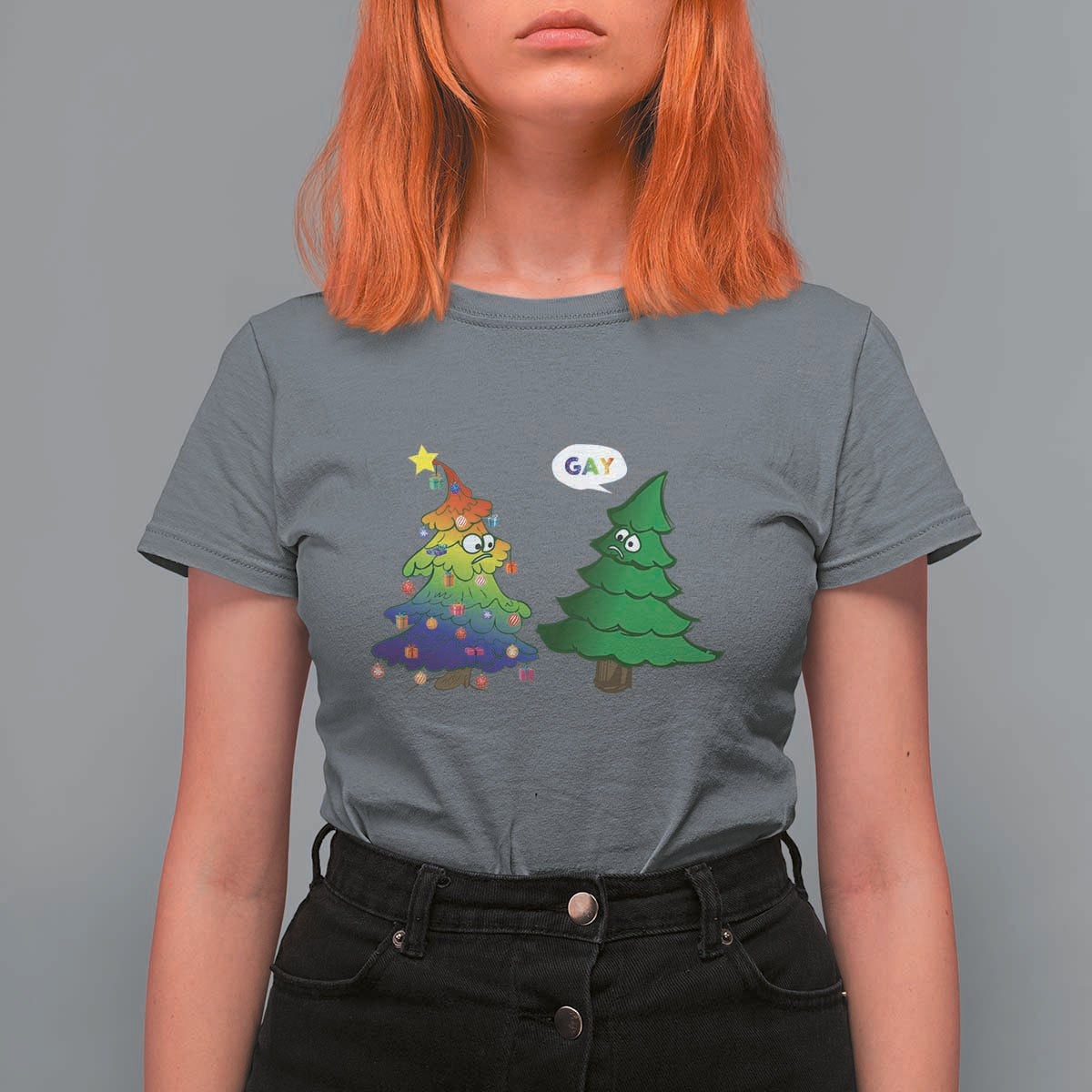 Funny Gay Christmas T Shirt For Women Rainbow Christmas Tree LGBT - Wonder Print Shop