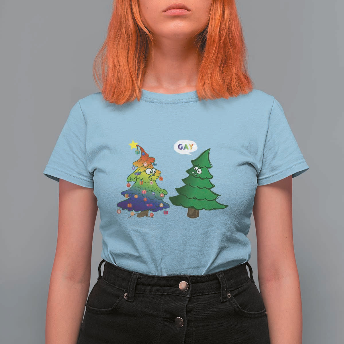 Funny Gay Christmas T Shirt For Women Rainbow Christmas Tree LGBT - Wonder Print Shop