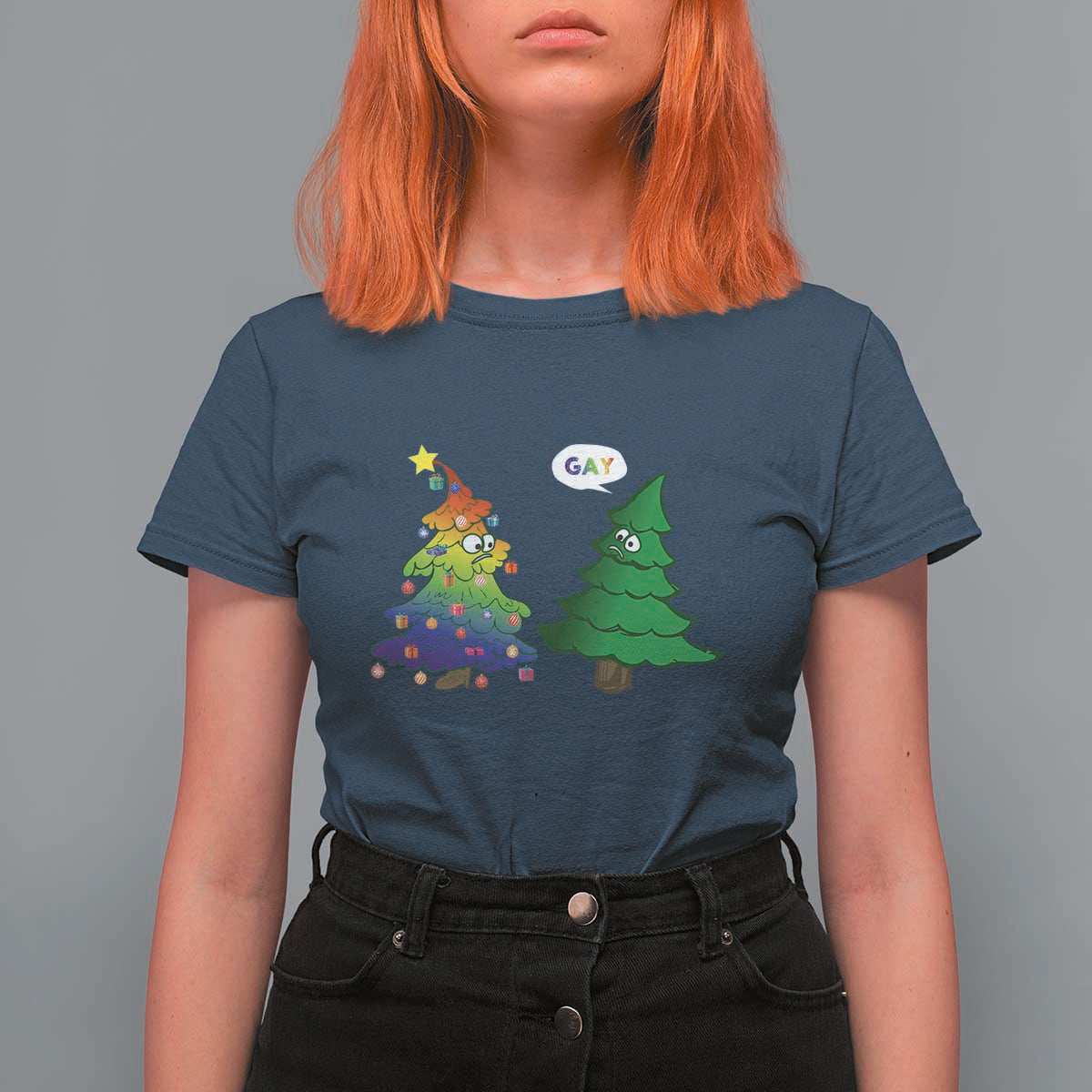 Funny Gay Christmas T Shirt For Women Rainbow Christmas Tree LGBT - Wonder Print Shop