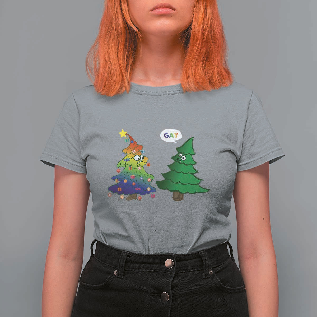 Funny Gay Christmas T Shirt For Women Rainbow Christmas Tree LGBT - Wonder Print Shop