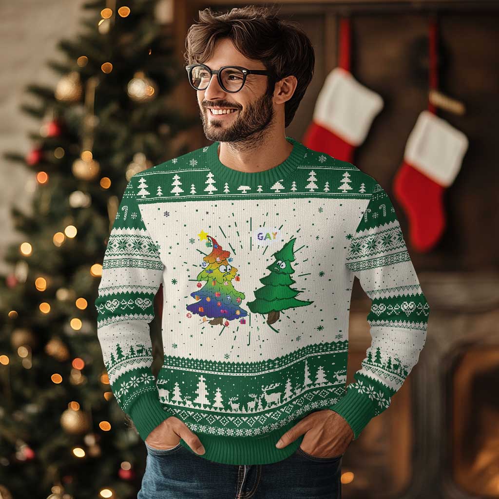 Funny Gay Xmas Ugly Christmas Sweater Rainbow Christmas Tree LGBT - Wonder Print Shop