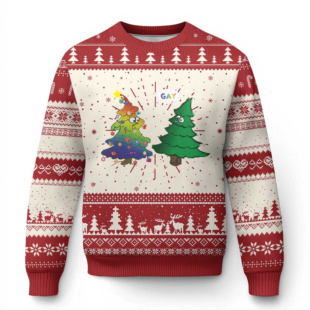 Funny Gay Xmas Ugly Christmas Sweater Rainbow Christmas Tree LGBT - Wonder Print Shop