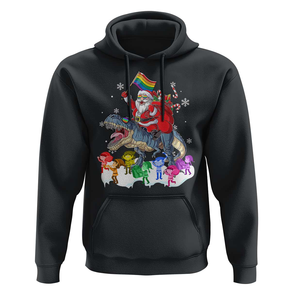 Funny Christmas LGBT Hoodie Rainbow Flag Santa Riding Dinosaur