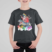 Funny Christmas LGBT T Shirt For Kid Rainbow Flag Santa Riding Dinosaur - Wonder Print Shop