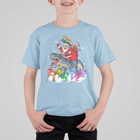 Funny Christmas LGBT T Shirt For Kid Rainbow Flag Santa Riding Dinosaur - Wonder Print Shop
